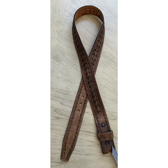 vintage TOOLED buckle belt 34 cowhide WESTERN braided RODEO brown COWBOY - Picture 8 of 15
